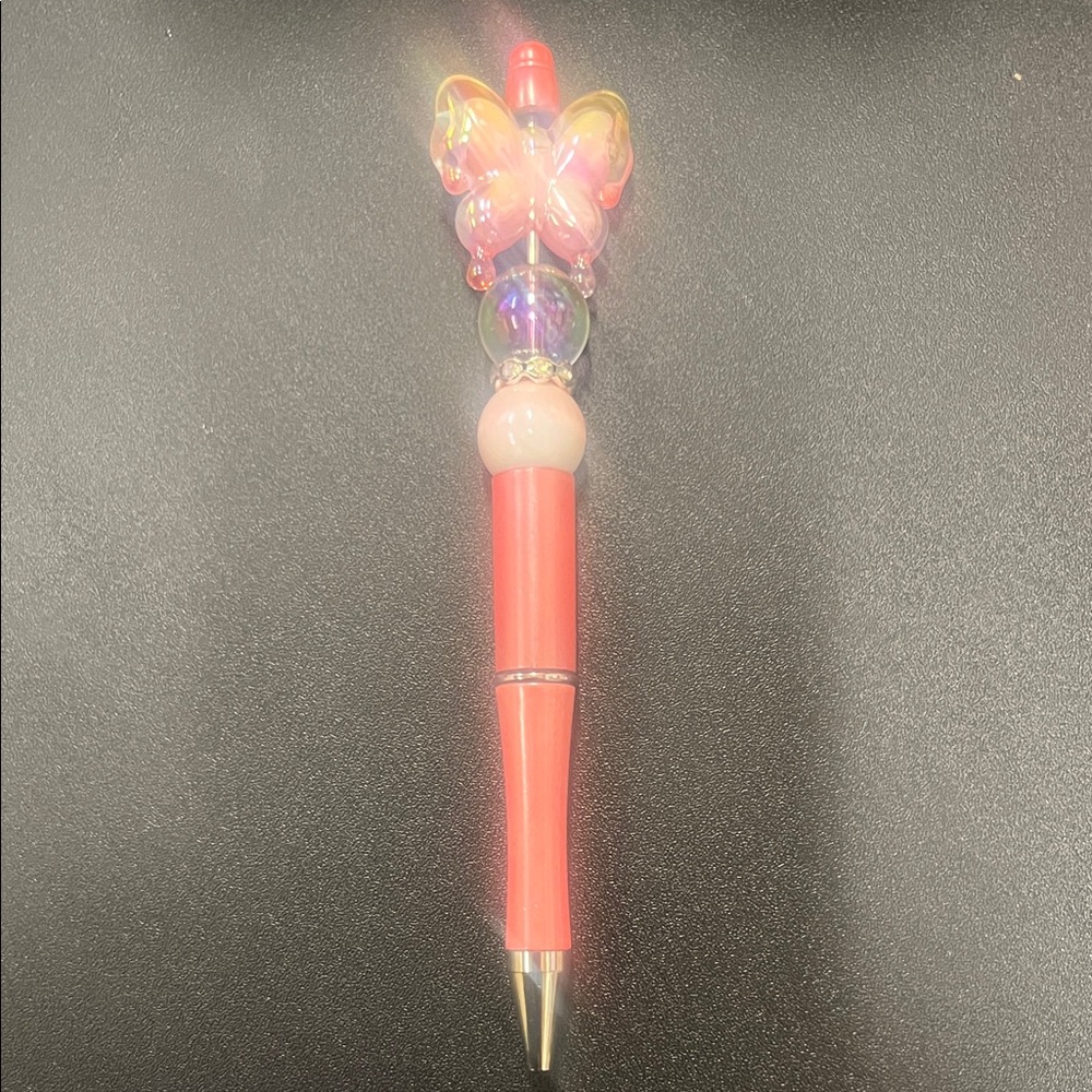 Pink Butterfly Beaded Ballpoint Pen